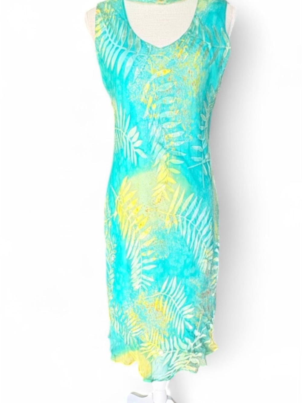 Gorgeous Silk Aqua Midi Dress With Matching Silk Scarf - Picture 6 of 6
